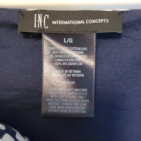 INC International Concepts Blue and White Cowl Neck Sheath Dress - Picture 2 of 5